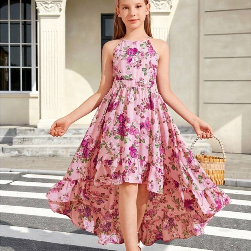SHEIN Pink High-Low Halter Sundress for Wedding Guest